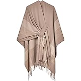 YnimioAOX Women's Poncho Shawl Wrap Soft Knit Cross Front Plaid Cape Cardigan with Tassels for Fall Winter