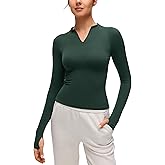 CRZ YOGA Softembrace Half Zip Long Sleeve Shirts for Women - Casual Going Out Tops Soft Quarter Zipper Tees with Thumb Holes