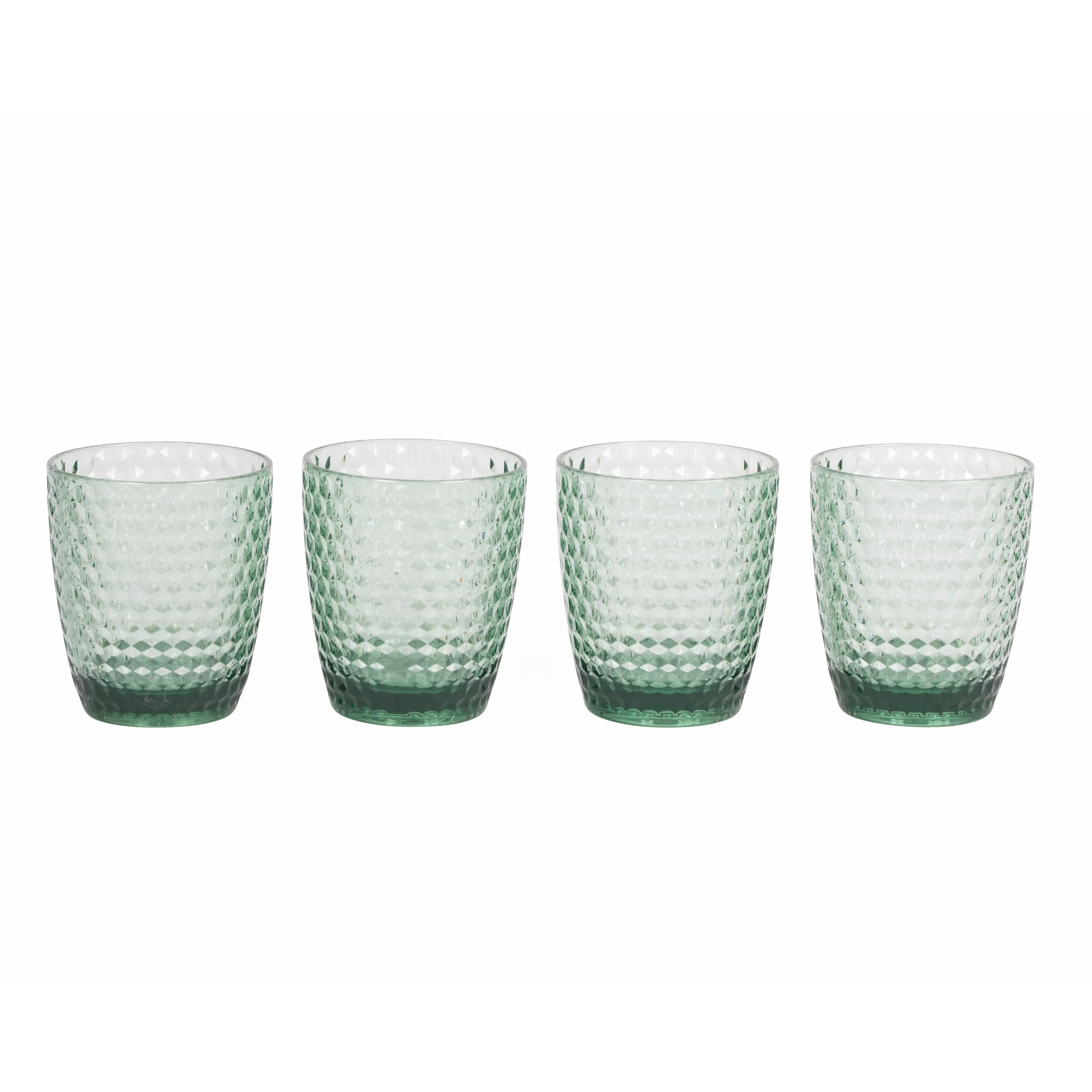 Cambridge Fete Plastic Tumbler Glasses – Set of 4 Reusable Drinking Cups, 340ml Capacity, Green Diamond Effect BPA-Free Plastic, for Picnics, Camping, BBQ, Party, Outdoor/Indoor, Hot Tubs/Pools