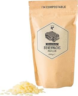 beegut Bienenwachs Pastillen, 200g natürliches reines Bienenwachs, nachhaltige Verpackung, geeignet für Naturkosmetik, Bienenwachstücher, Kerzenherstellung und Leder-/Holzpflege