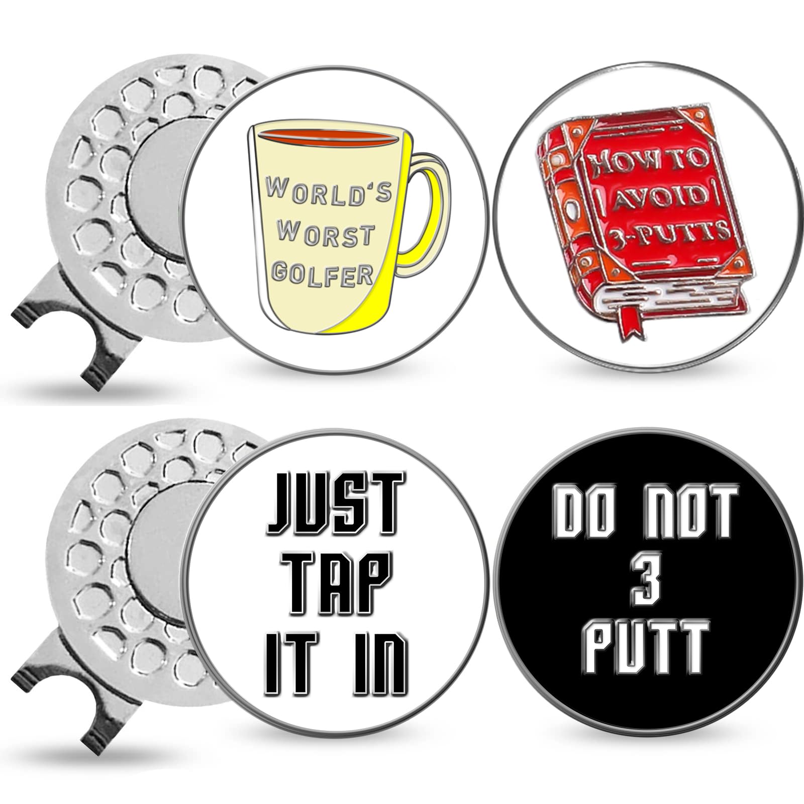 FINGER TEN Golf Hat Clip with Ball Marker Magnetic Value Gift Set, Alignment Clips Attaches Easily to Hat Caps Belt Fashion Pattern Training Aids Accessories for Men Women Durable Removable (Style 5)