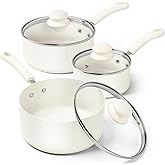 MICHELANGELO Sauce Pan With Lid, Granite Nonstick Saucepans Set, 1QT&2QT&3QT Saucepan With Lid, Multipurpose Cooking Pots, White