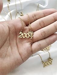 MICOMAKA Birth Year Number with Crown Necklace,Old