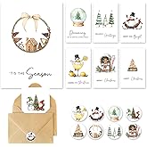 C2U Christmas Cards with Envelopes & Stickers - 24 Pack 4"x6" Assortment Boxed Holiday Card - Thoughtful Gift Idea for Friends and Family - Perfect for Happy Holidays, New Years,Xmas