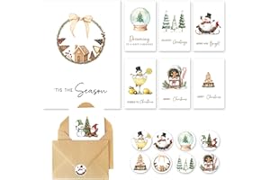 C2U Christmas Cards with Envelopes & Stickers - 24 Pack 4"x6" Assortment Boxed Holiday Card - Thoughtful Gift Idea for Friends and Family - Perfect for Happy Holidays, New Years,Xmas