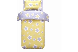 MEJU Star Yellow 100% Cotton Duvet Cover 43" X 59" + Pillowcase 13" X19" Bedding Set with Zipper Closure for Baby Toddler Boys Girls Crib Bed Decoration Gift