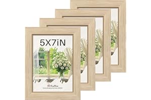 KissNow 5x7 Picture Frame 4 Pack, Natural Oak Wood Gallery Photo Frame, Wall Hanging or Tabletop Display
