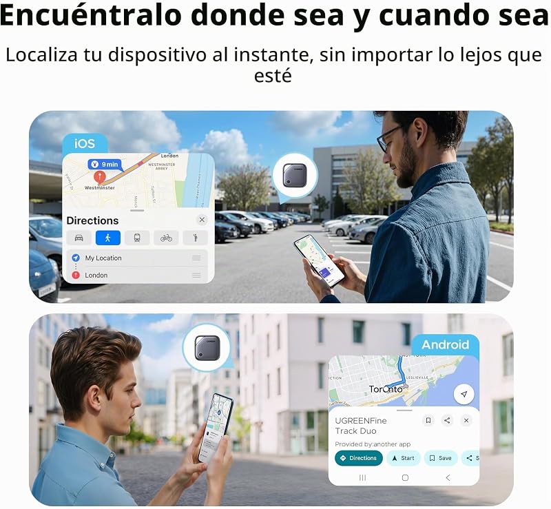 Suporte FineTrack Duo para iOS Find My ou Android Find Hub Smart Finder USB C Carregamento Bluetooth Localizador SmartTag Rastreador de chaves Carteira de bagagem Mochila de bicicleta Mochila (4 peças)