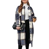ZOMVA 2025 Women's 0X-5X Plus Size Long Flannel Plaid Shacket Jacket Oversized Button Down Coats Shirts with Pockets