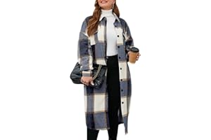 ZOMVA 2024 Women's 0X-5X Plus Size Long Flannel Plaid Shacket Jacket Oversized Button Down Coats Shirts with Pockets