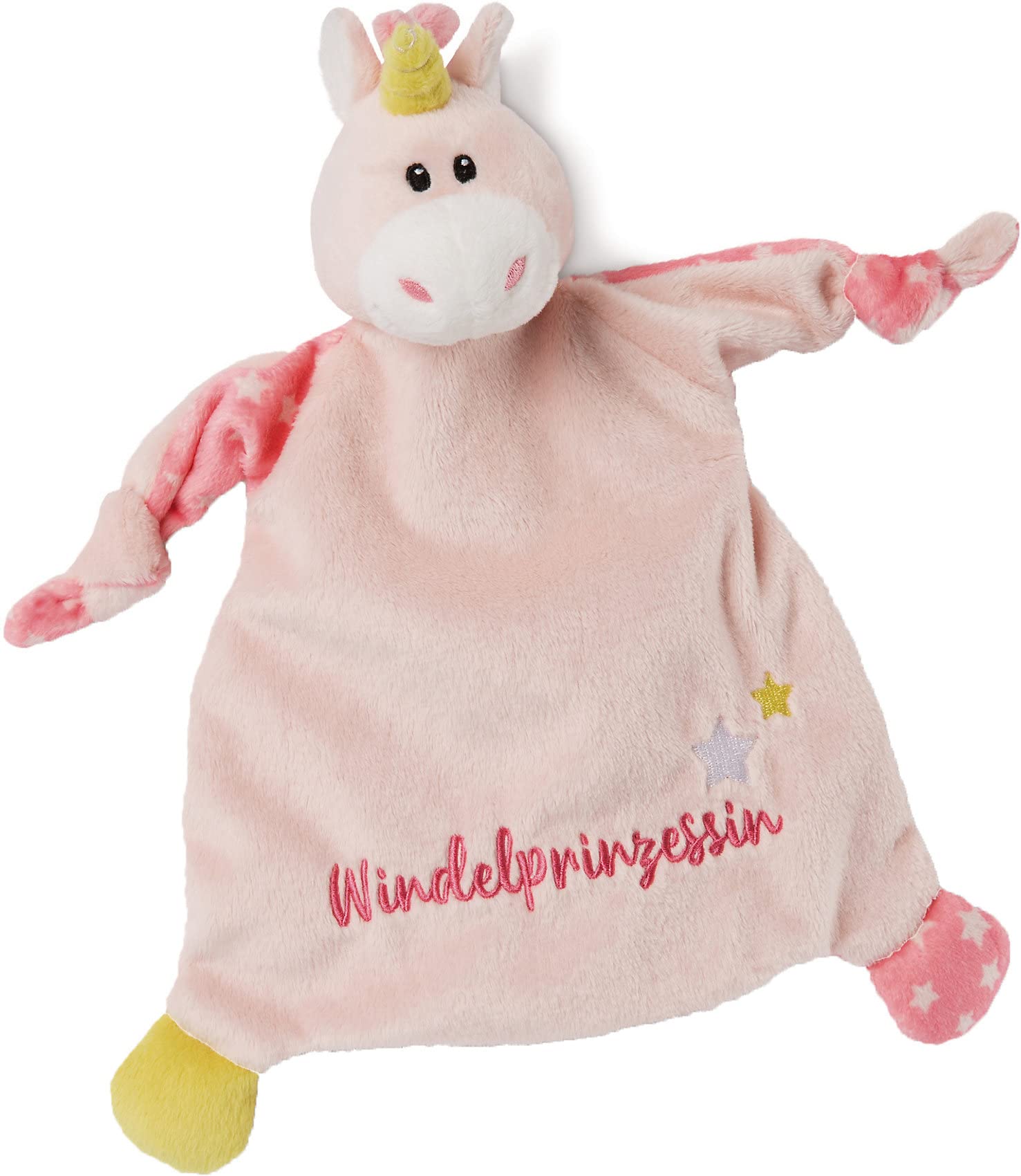 NICI 46730 Unicorn Nappy Princess 25 x 25 cm from 0+ Months - Cuddle Blanket for Babies & Toddlers - Baby Cuddly Toy/Comfort Blanket - Comforter for Girls & Boys - Pink/White
