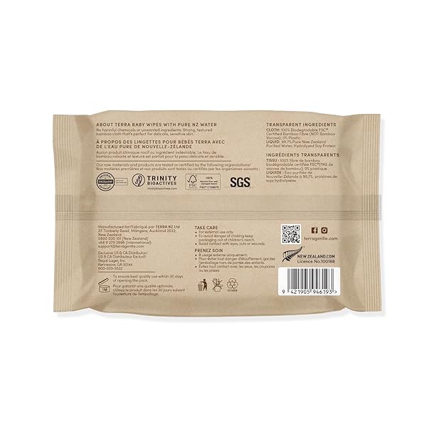 TERRA BAMBOO WATER BABY WIPES TRAVEL PACK: 99.7% PURE NEW ZEALAND WATER, 100% BIODEGRADABLE BAMBOO FIBER, 0% PLASTIC, UNSCENTED BABY WIPES FOR SENSITIVE SKIN, 1 TRAVEL PACK OF 24 WIPES
