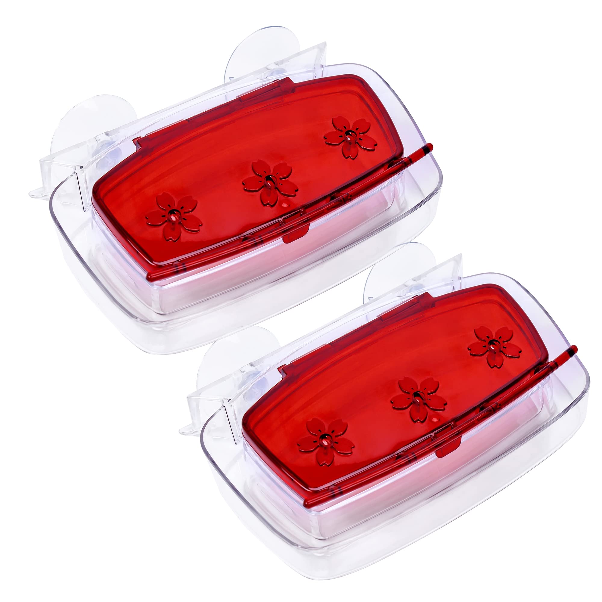 Photo 1 of Juegoal 2 Pack Window Hummingbird Feeder, Bird Feeding Tray with 3 Feeding Stations, Outdoor Hummingbird Perch, 8-Ounce