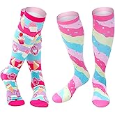 ShinyMatch 2 Pairs Novelty Funny Crazy over the Calf Athletic Socks Soccer Socks Girls for Girls Kids Youth Gifts