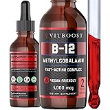 VITBOOST Vegan Liquid B-12 Drops – 60 x 5000 mcg Extra Strength Raspberry Flavored Vitamin B12 Liquid Methylcobalamin subling