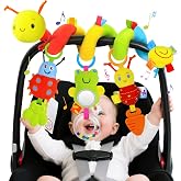Zendstanding Spiral Car Seat Hanging Toys for Infants, 0-6 Months | Soft Plush Separable Activity Hanging Toys with Rattle, Teethers, Fits Carseat &amp; Stroller Pram, for Newborn Boys Girls