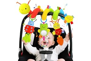 Zendstanding Spiral Car Seat Toys for Infants, 0-6 Months Carseat & Stroller Pram Separable Activity Hanging Toys with Rattle, Teethers, Newborn Soft Plush Travel Toy for Boys Girls Essentials Gifts