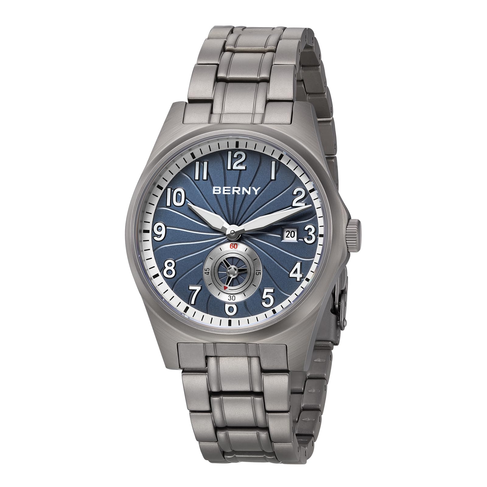 BERNY 腕時計 チタン 腕時計 メンズ 全チタン製 100M防水 スーパールミネッセント AR サファイアガラスを採用し スモールセコンドと日付カレンダー
