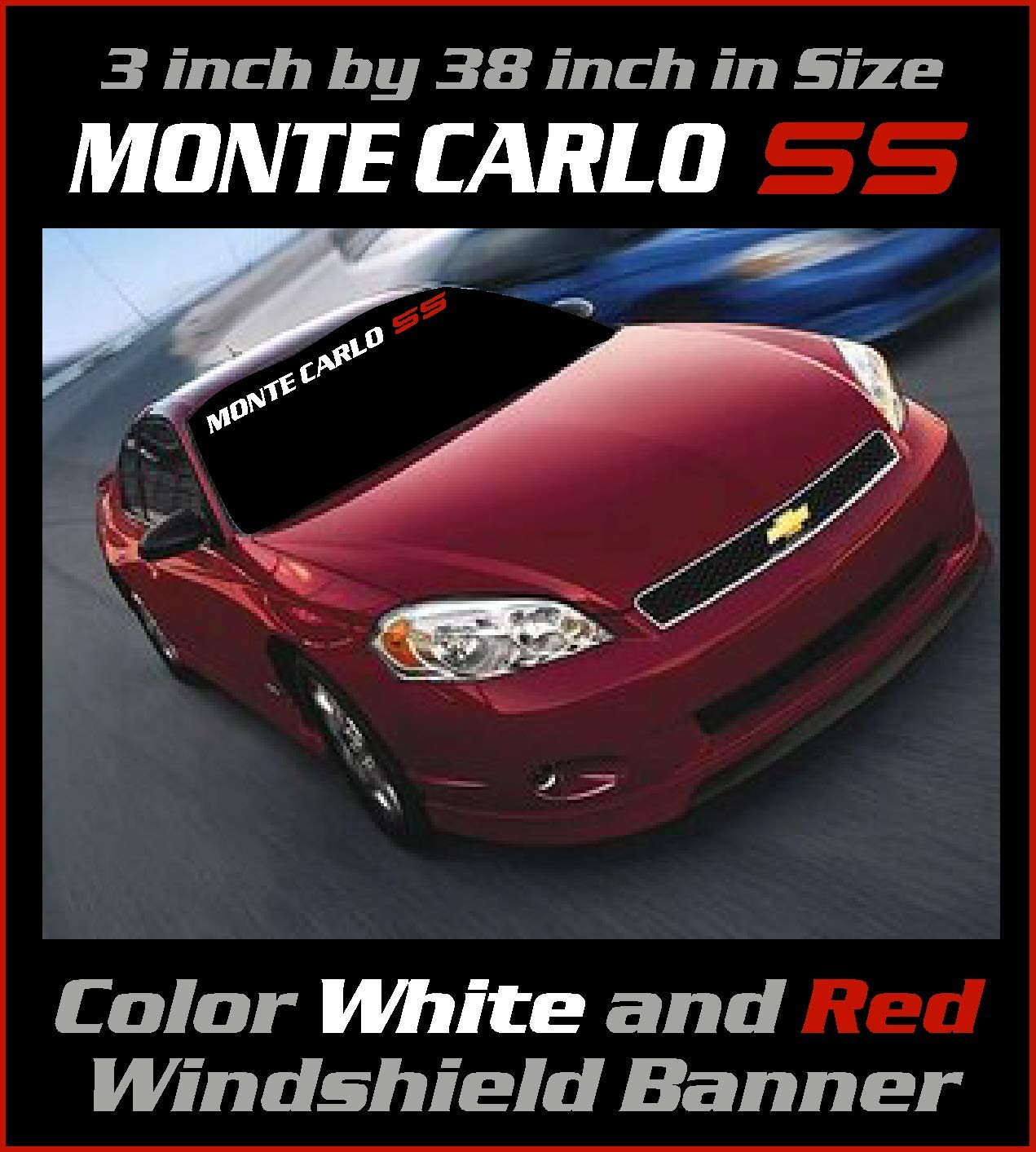 3.5 inch by 38 inch White and Red Monte Carlo SS Windshield Banner Graphic / Decal