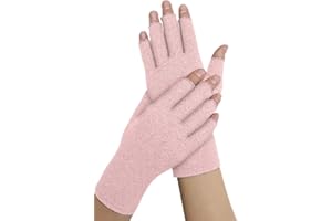 DR. ARTHRITIS Doctor Developed Arthritis Gloves - Cotton Fingerless Compression Gloves for Arthritis Relief - For Women/Men, With Doctor Handbook (Pink, M)