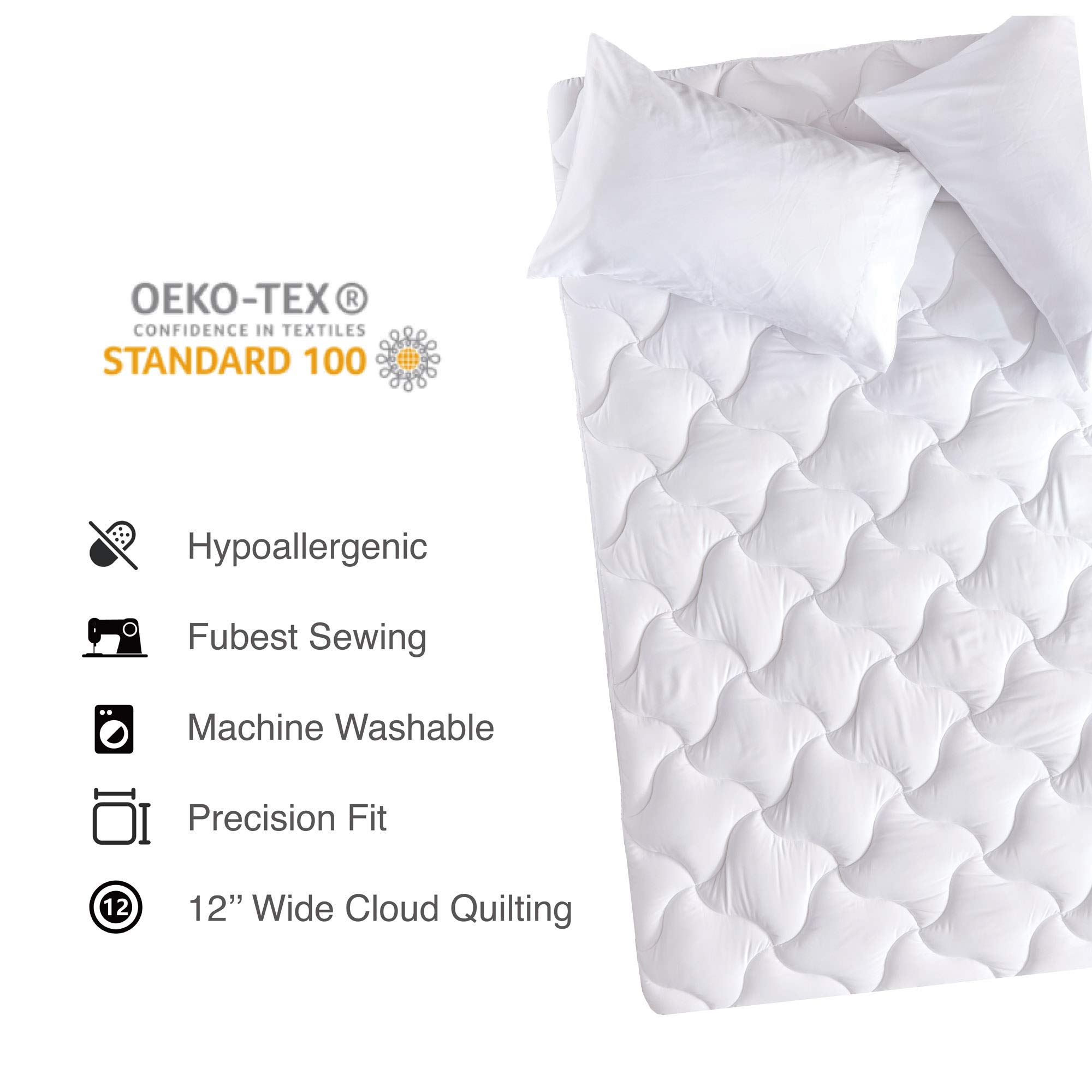 Sleep Zone Quilted Mattress Pad Cover Queen Cooling Fluffy Topper Upto 21 inch Pocket,White,Queen