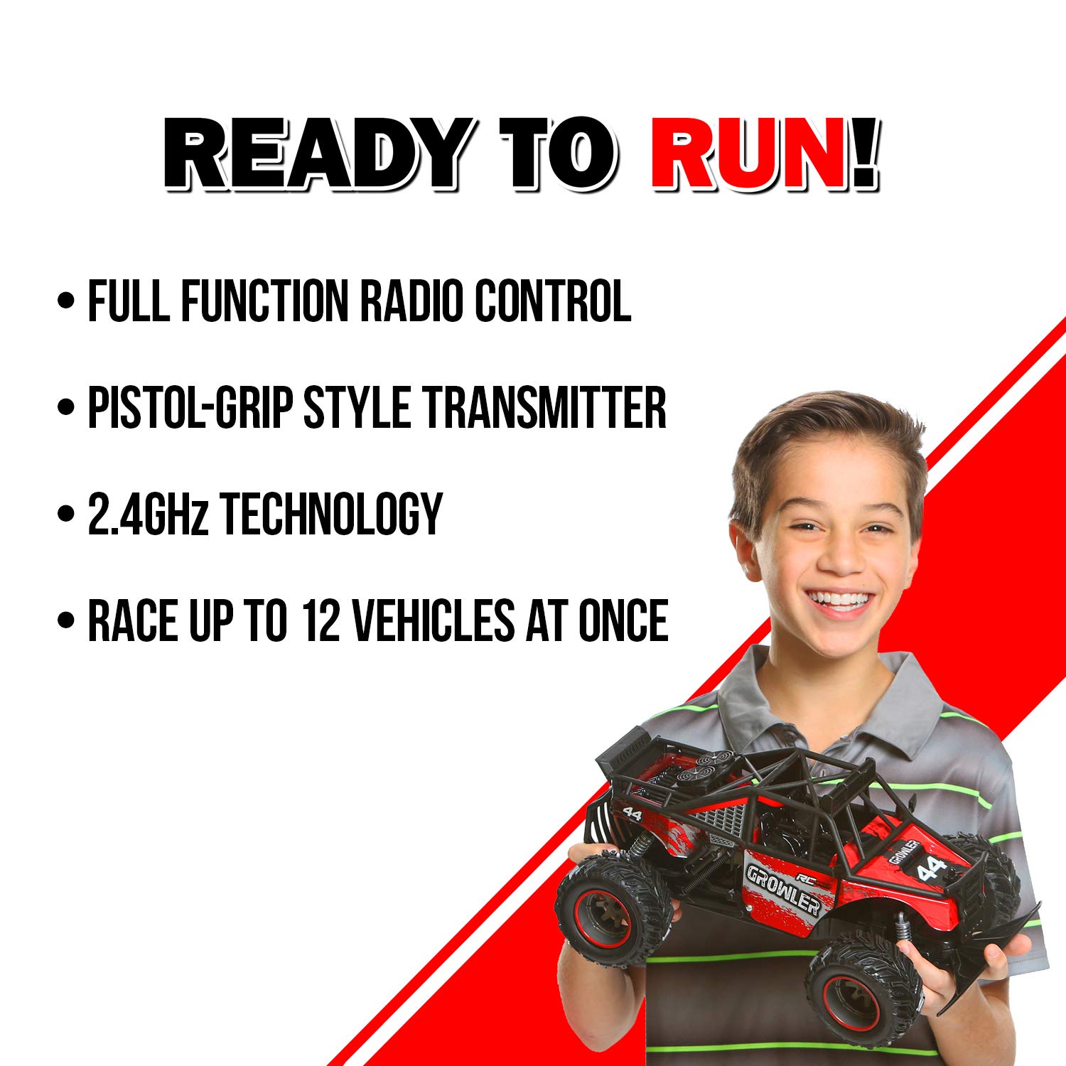 RC CHARGERS Growler Remote Controlled Off Road Truck, 1:12 Scale | Polycarbonate Body, Rugged Suspension, Off-Road Capable, 2.4GHz, Pistol Grip Control | 9.6v Battery and Charger Included