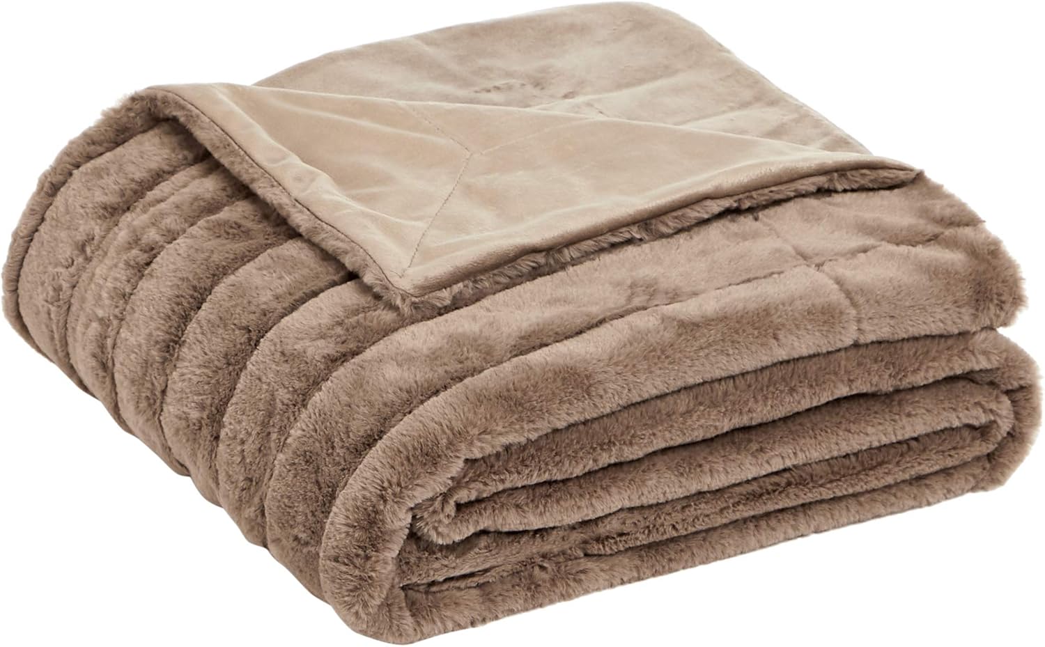 AmazonBasics Decke aus Kunstfell, gestreiftes Design, Hellbraun, 150