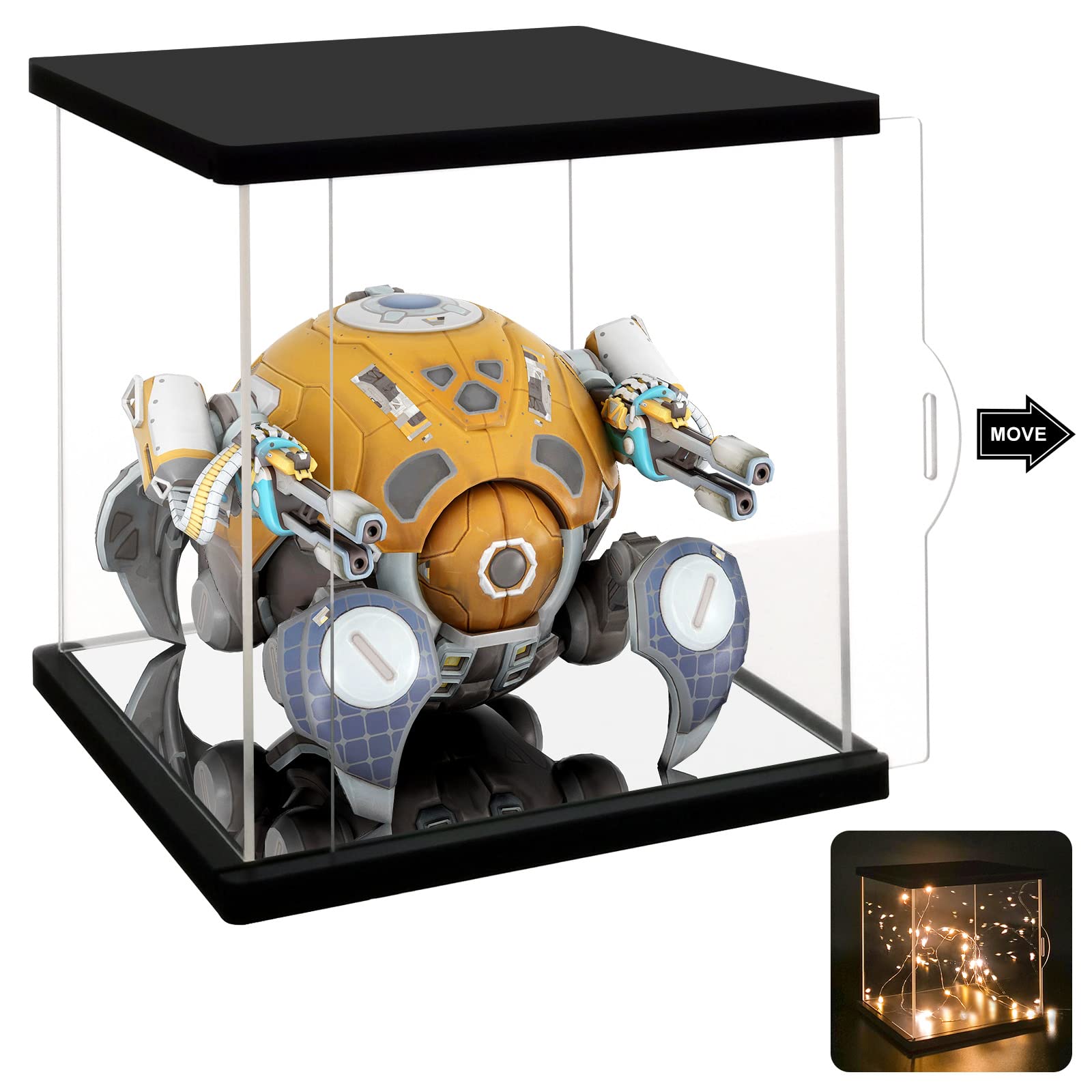 NONEMEY Clear Acrylic Display Case with Lights, Dustproof Diecast Model Show Box,Countertop Box Cube Organizer Stand Dustproof Protection Showcase for Collectibles (14x14x14 inch；35x35x35cm) — image 1