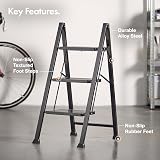 VonHaus Slim 3 Step Ladder Anti Slip Feet 150kg Black Folding view 3