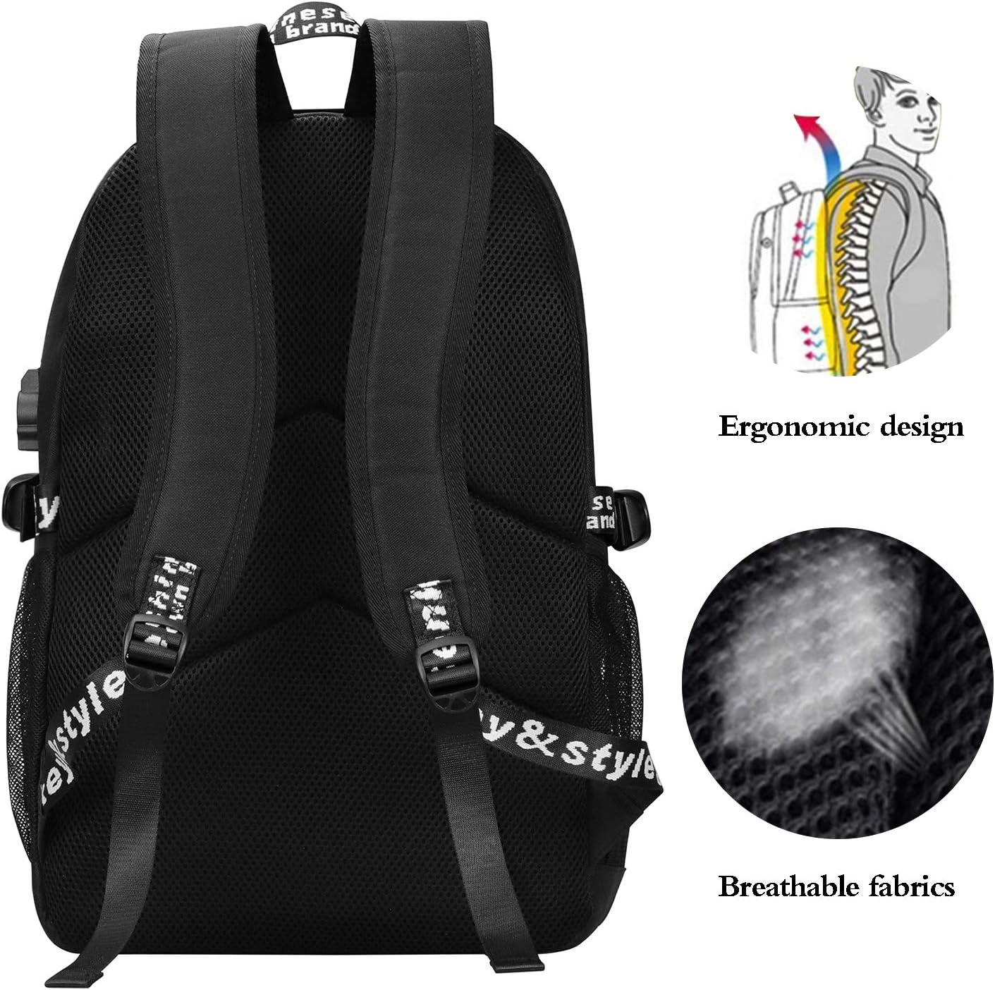 Teen Boys Backpack for Middle High School Cartoon Luminous Student Bookbag Daypack - Music Black - Image 5