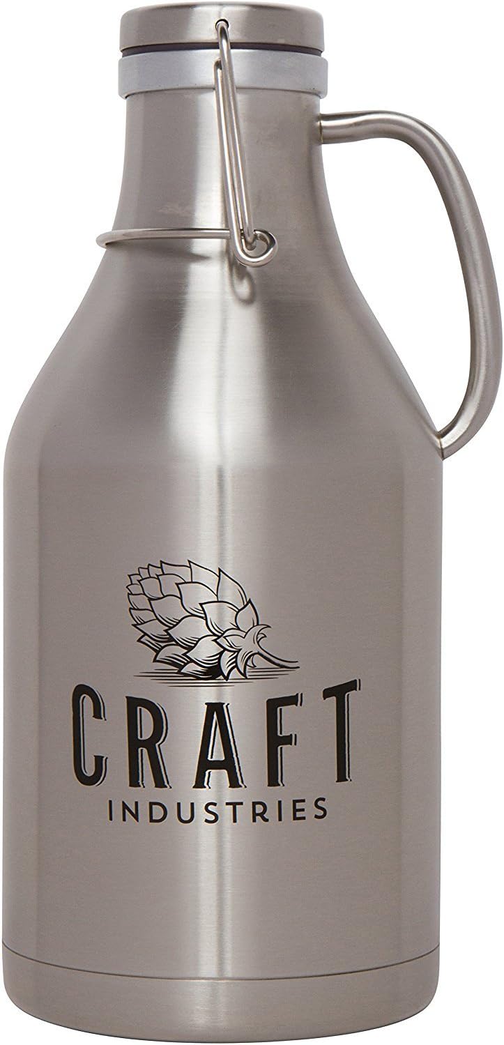 Stainless Steel Beer Growler With Handle & Swing Top 64oz