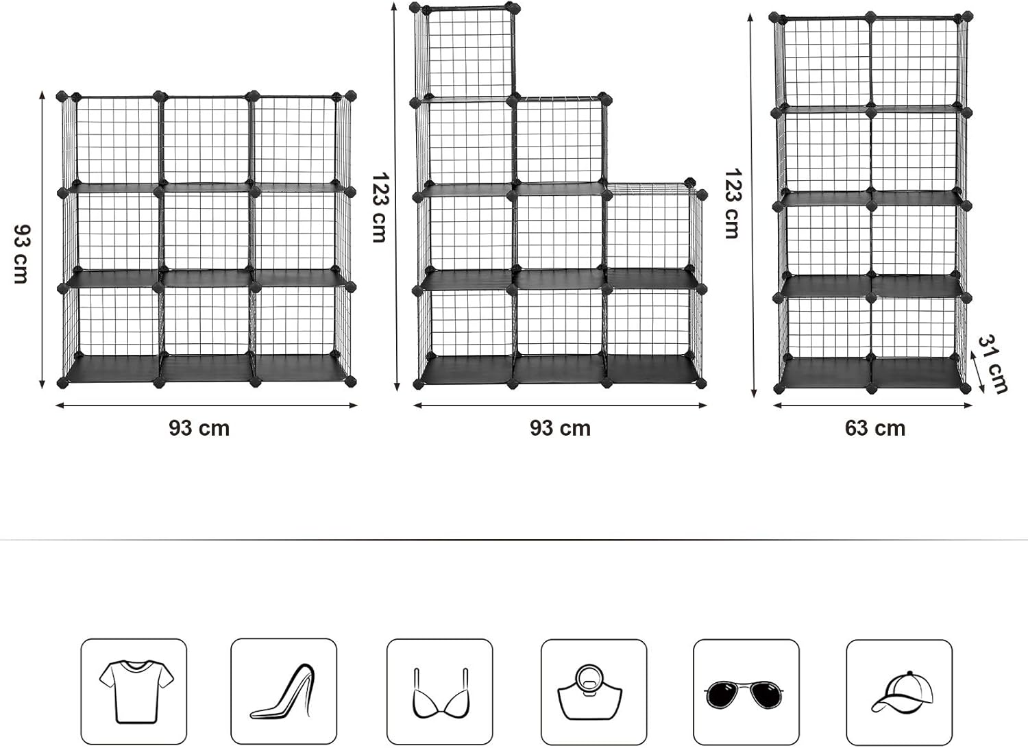 SONGMICS 9-Cube Wire Grid Storage Rack, Interlocking Shelving Unit with Metal Mesh Shelves and PP Plastic Sheets - Image 5