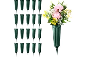 VZZNN 20 Pack Cemetery Vases with Spikes,Plastic Vases for Flowers,Grave Decorations for Cemetery,Grave Flower Holder,Memorial Floral Vases(Green)