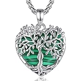 Vito Tree of Life Necklace for Women Men, Silver Plated Copper Teardrop Moonstone/Obsidian/Turquoise/Amethyst/Malachite Crystal Tree Necklace Protection Energy Amulet Jewelry Gift for Mom Wife, 20+2"