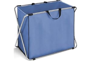 BRIGHTSHOW Large Laundry basket, Collapsible Laundry Hamper, Freestanding Waterproof Clothes Hamper with Storage Bag & Metal Frame for Dirty Clothes in Laundry Room Bathroom Home College Dorm Essentials (Blue)