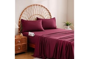 JSD Burgundy Sheet Set Queen Size, 4 Piece Microfiber Sheets with Side Pocket Corner Straps, Extra Deep Pocket Oeko Tex Certi