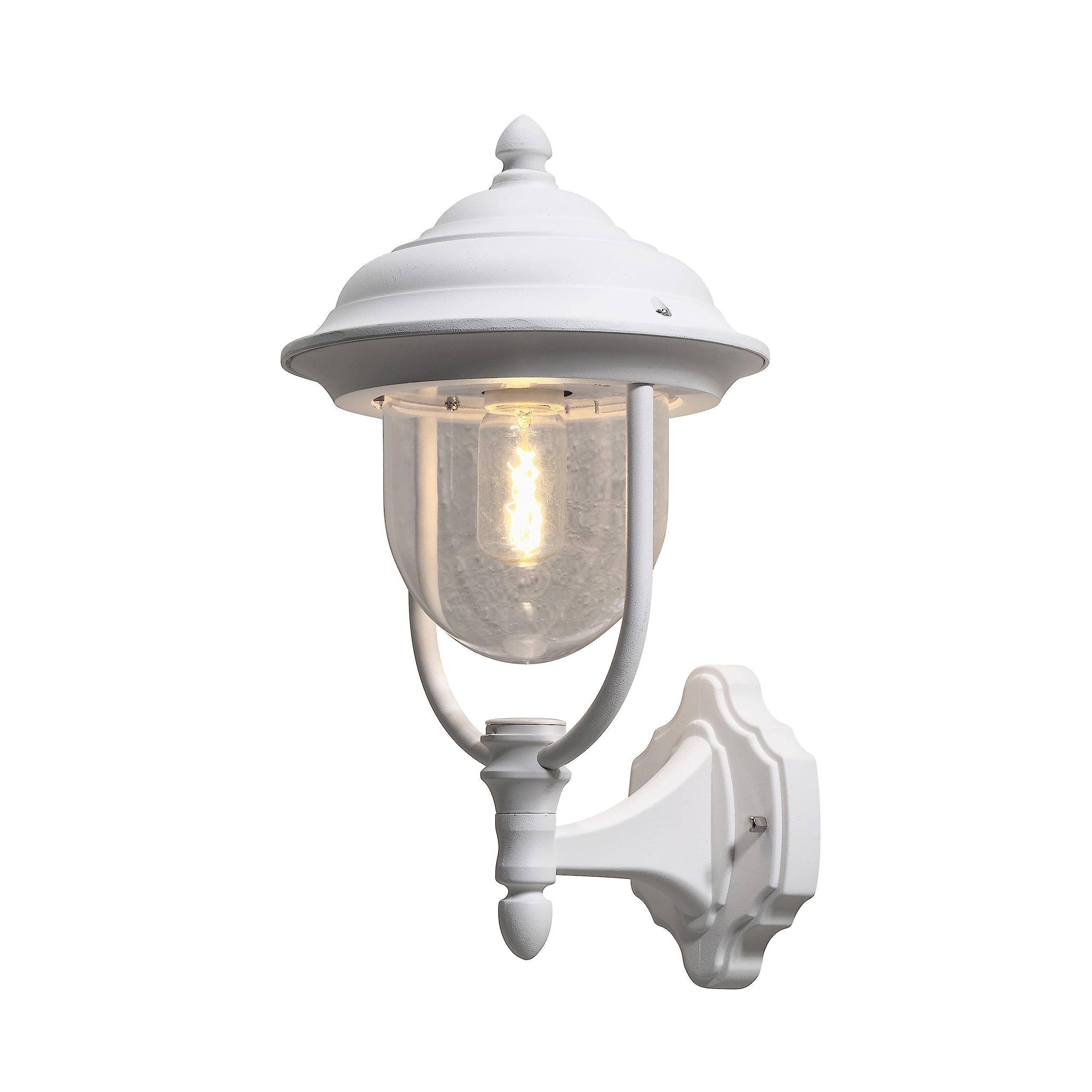 Konstsmide Outdoor Wall Light Mains Powered/Parma Large Up Traditional Lantern/1 x 75 W E27 Max Lamp/Clear Acrylic Globe/Aluminium/IP43/Outside Light Matt White