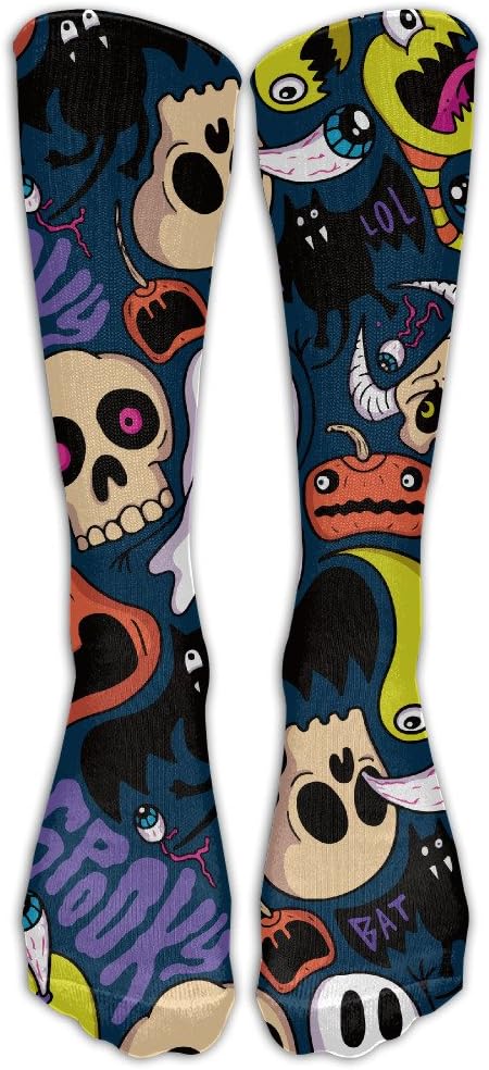 AWAWAWAWA Halloween Skull Bat Men Women Casual Athletic Stoking Crew Long Socks