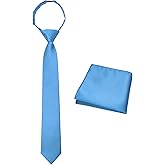 JEMYGINS Solid Color Boys Tie and Pocket Square Set Pre-tied Adjustable Kids Necktie for Age 8-12 Wedding Graduation