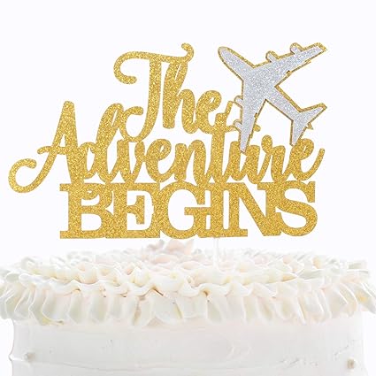 The Adventure Begins Cake Topper Glitter Airplane Congrats Grad