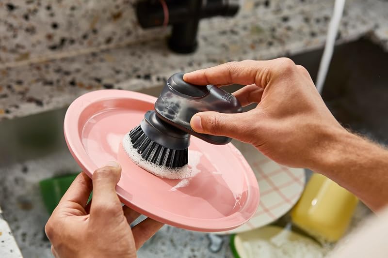 SinkTech Cepillo de Palma para Fregar Platos con Dispensador de Jabón y Base de Acero Inoxidable