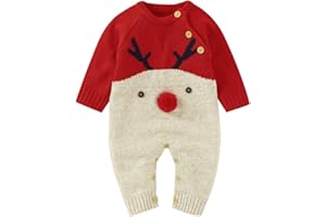 DovFanny Newborn Baby Christmas Romper Clothes Casual Toddler Jumpsuit Knitted Sweater Outfits with Reindeer Pattern Sapphire