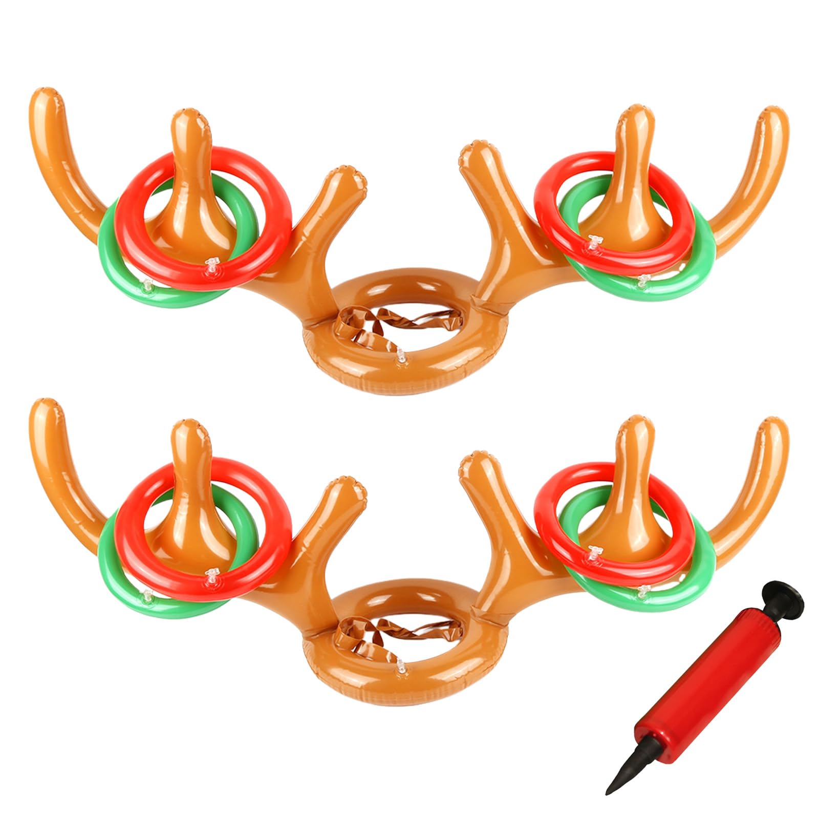 AYNKH 2Pcs Christmas Party Ring Toss Target Game Inflatable Reindeer Antler Hat Toy with 8 Rings for Adults Family Office Xmas Holiday Pool Party Favors