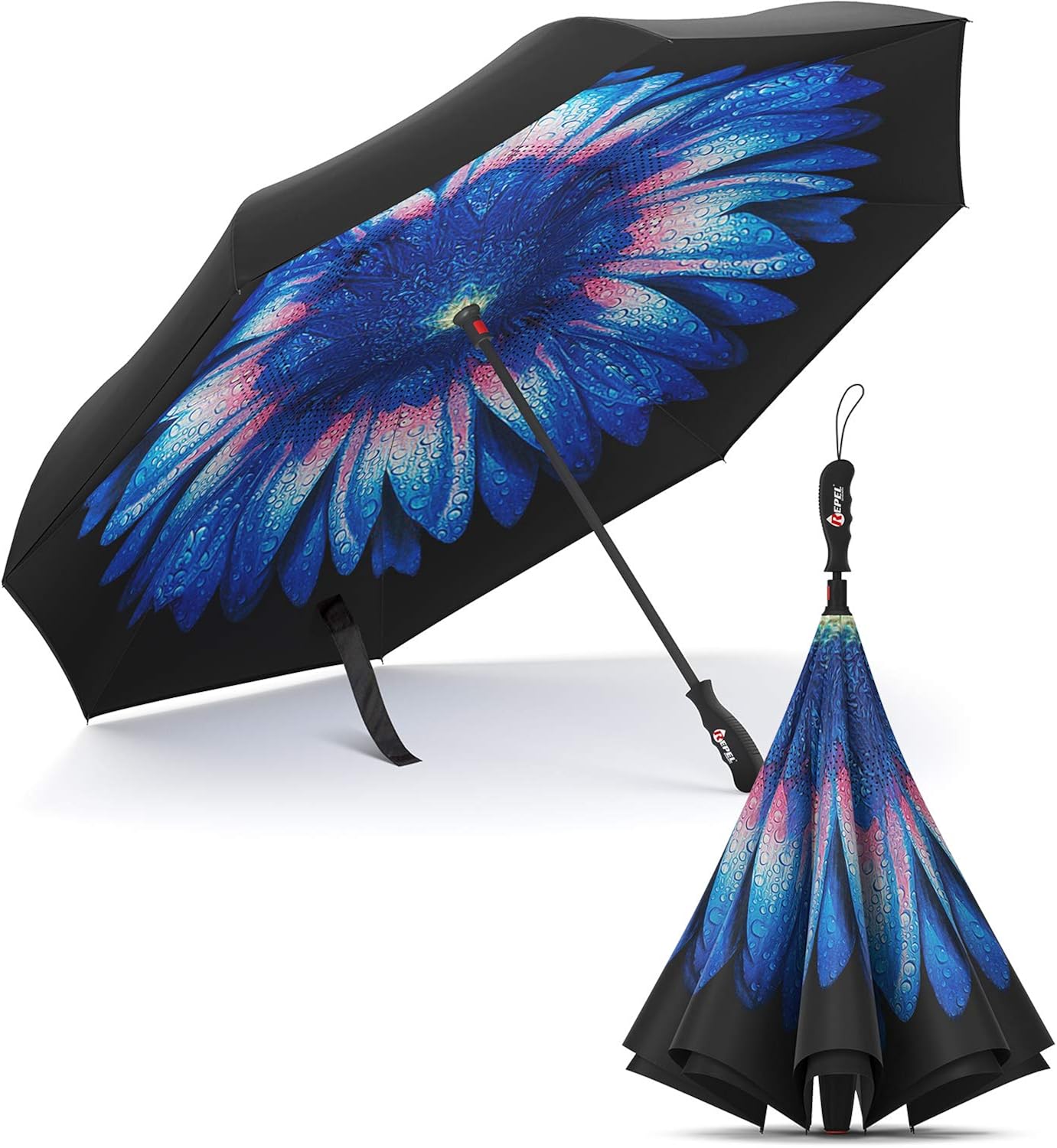 Repel Reverse Folding Umbrella with 2 Layered Teflon Canopy and Reinforced Fiberglass Ribs