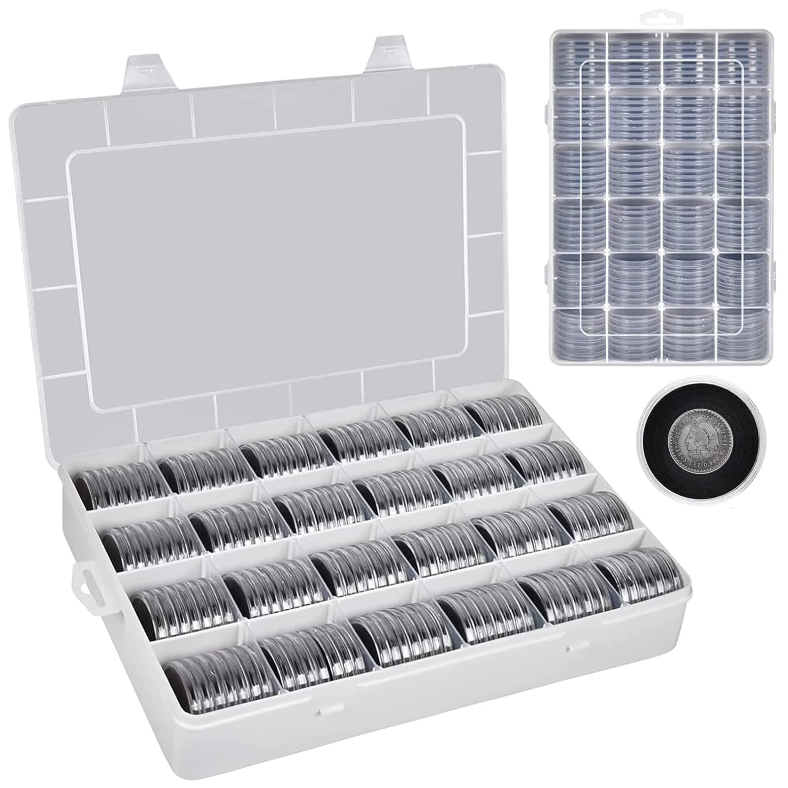Photo 1 of 168 Pcs 46mm Coin Capsules Case with Foam Gasket and Plastic Storage Organizer, Coin Holder for Collectors, 8 Sizes (16 20 25 27 30 35 40 46mm). Coin box for Coin Collection Supplies Only-Black Gasket