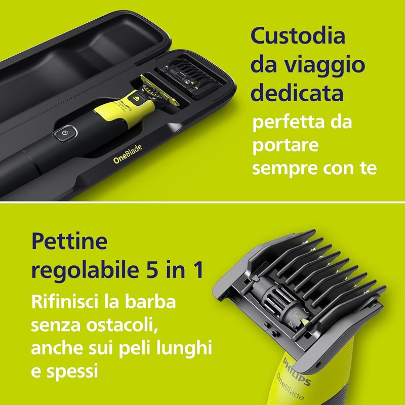 OneBlade 360 Autentico Collegato Rasoio elettrico per viso e corpo, regolabarba e spazzola, lama 360 e originale, pettine regolabile 5in1, kit per il corpo, custodia da viaggio, QP4631/65