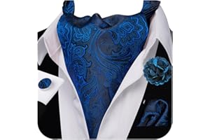 Ailisus Cravat Tie and Lapel Pin Set Mens Solid Color Paisley Ascot Silk Handkerchief Cufflinks Wedding