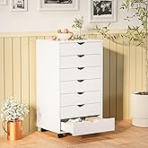 Sweetcrispy 7 Drawer Chest Mobile Storage Cabinets, Chest of Drawers, White Wood