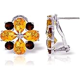 14k White Gold French Clip Earrings with Citrines and Garnets
