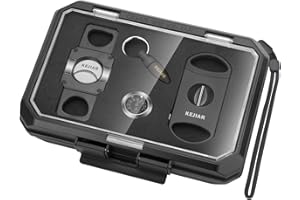 KEJIAR Humidor Cigar Box Double Layer Cigar Humidor with Cigar V Cutter, Cigar Cutter Guillotine, Cigar Puncher, Humidity Control Pack, Travel Cigar Case Cigar Accessories Set for 5 Cigars